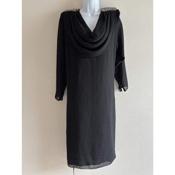 Ursula of Switzerland Black Shift Dress Vintage Sequin Sheer Size 15/16 Large
